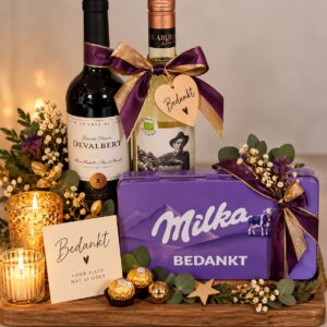 Bedank geschenk Milka met wijn