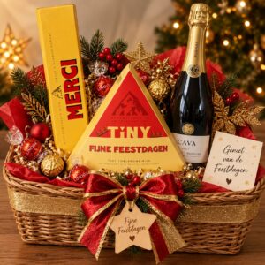 Feestelijke geschenkmand  met Toblerone chocolade