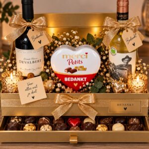Luxe gouden geschenkbox met lekkernijen